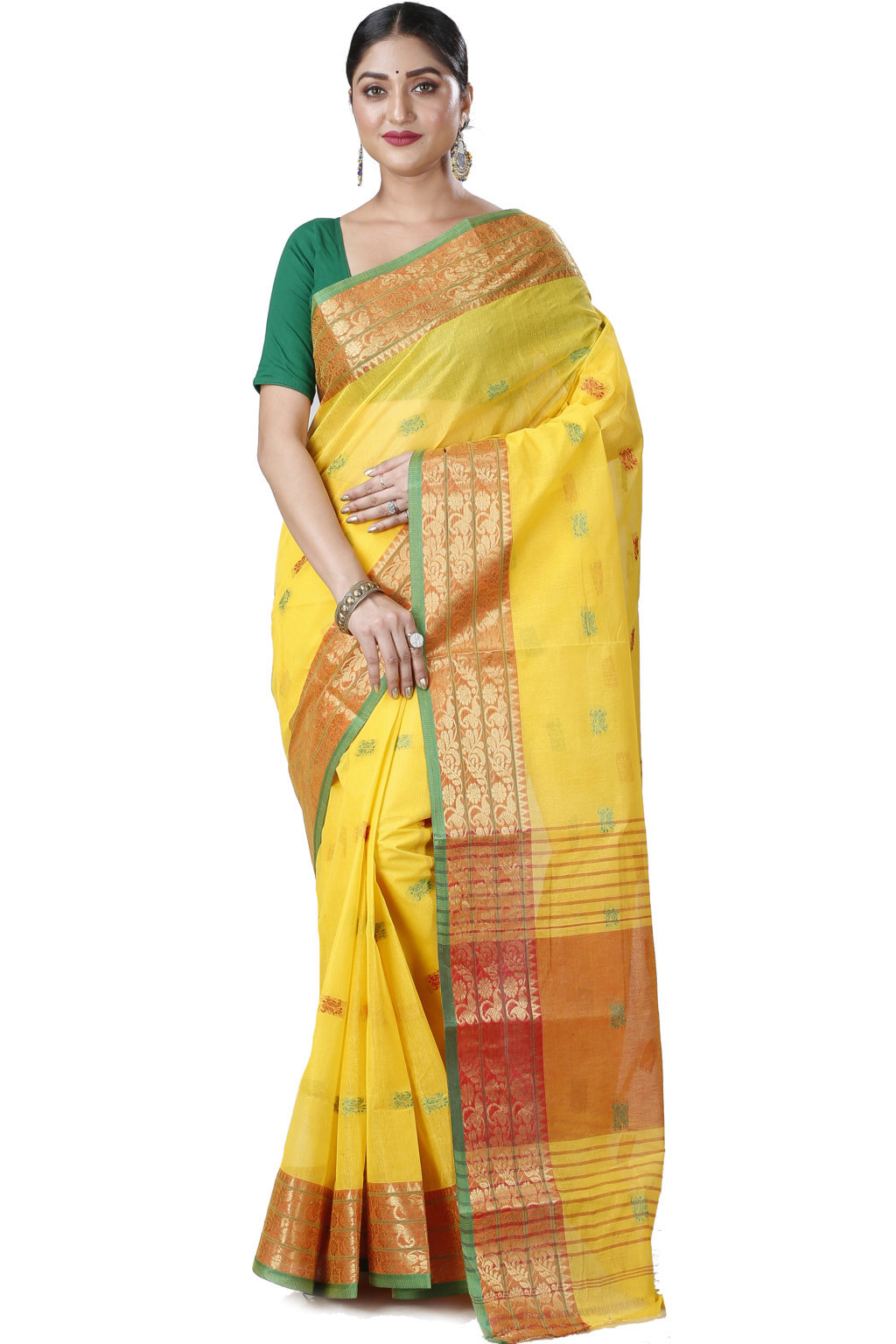 Yellow Pure Cotton Manjuri Tant Saree (1068)